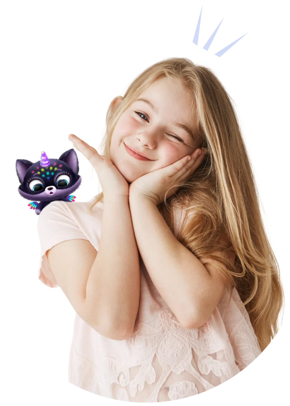 A girl posing with her TutoTOONS character